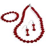 Carved Coral Earrings, Bracelet and Necklace Set by