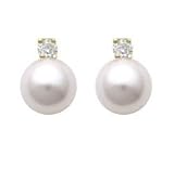 White South Sea Pearl Earrings (9.5-10mm) With Diamond