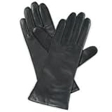 IMAGE OF Isotoner Women's Smooth Leather Gloves, Black - Cashmere Lined (Size 8 medium/large)
