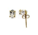 Gift Boxed 10K Yellow Gold and Oval Cut Genuine White Topaz Post Stud Earrings