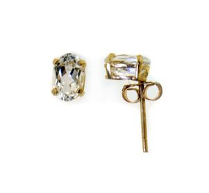 Gift Boxed 10K Yellow Gold and Oval Cut Genuine White Topaz Post Stud Earrings