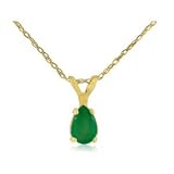 Emerald Gemstone Jewelry: 1 2ct Pear Emerald and Diamond Pendant in 14k Yellow Gold | Fine Gemstone...