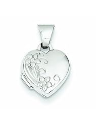 Genuine 14K White Gold White Gold Polished Heart-Shaped Floral Locket 0.3 Grams Of Gold 100% Satisfaction Guaranteed.