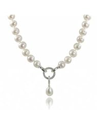 Sterling silver 10-11mm ringed freshwater cultured pearl necklace with diamond (.10ctw) clasp, 18"