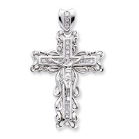 Sterling Silver CZ (Cubic Zirconia) Crucifix Pendant with 20 Inch Sterling Silver Chain