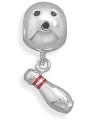 Sterling Silver Bowling Ball with Pin Charm Bead