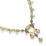 Sterling Silver Peridot/Yellow Jade & Cultured Pearl Antiqued Necklace - 16 Inch