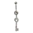 Stainless Steel Belly Ring with Clear Australian Crystals - Dangling key 14g/5mm ball
