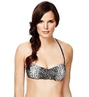 Autograph Jewel & Bead Embellished Faux Snakeskin Print Bikini Top