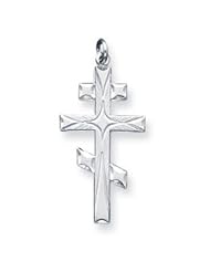 Sterling Silver Eastern Orthodox Large Cross Charm with 18 Inch Stainless Steel Chain