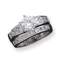 Sterling Silver CZ (Cubic Zirconia) 2 Piece Wedding Set Ring
