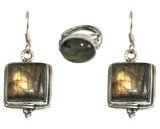 Ring and Earrings Set Sterling Silver Labrodite Jewelry (erss014)