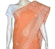 Indian Designer Sari in Cotton with Chikan Embroidery Orange (ochsari077)