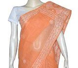 Indian Designer Sari in Cotton with Chikan Embroidery Orange (ochsari077)