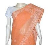 Indian Designer Sari in Cotton with Chikan Embroidery Orange(ochsari077)
