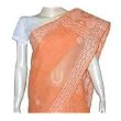 Mother's Gifts - Indian Designer Sari in Cotton with Chikan Embroidery Orange (ochsari077) ~ ShalinCraft