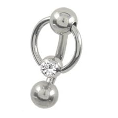 Intimpiercing Titan Banane in 1,6 x 14 mm + 5 mm Lochkugel und Klemm-Ring mit Stein in klar