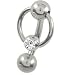 Intimpiercing Titan Banane in 1,6 x 14 mm + 5 mm Lochkugel und Klemm-Ring mit Stein in klar