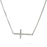 Sterling Silver Sideway Cross Necklace Pendant with Adjustable Chain 16-18 inches (22.1mm x 10.1mm) - Great for Men, Women and Children