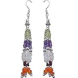 Ear Rings Women in Sterling Silver & Carnelian Peridot and Amethyst Gemstone Jewelry 3.25 inches silver graphics