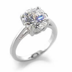 ES1866 Silver Tone Solitaire CZ Ring, 4-Carat Size