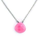 14K Gold Necklace with Pink Chalcedony Pendant