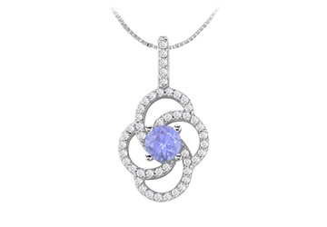 Natural Tanzanite and Diamond Flower Design Pendant in 14K White Gold 1.00 Carat TGW