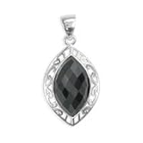 .925 Silver & Faceted Onyx Filigree Marquise Pendant