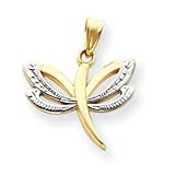 14k With Rhodium Diamond-Cut Dragonfly Pendant