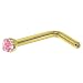Solid 14KT Yellow Gold 2mm Pink Cubic Zirconia L-Shaped Nose Ring - 18 Gauge