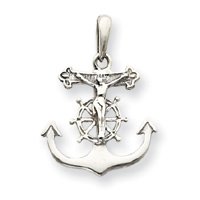 14k White Gold Mariners Cross Pendant - Measures 28.9x20.7mm - JewelryWeb