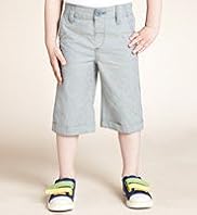 Pure Cotton Adjustable Waist Striped Turn Up Hem Shorts