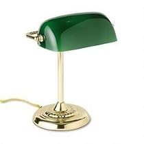 Ledu L557BR Traditional Banker's Lamp, 14 High, Green Glass Shade, Brass Base