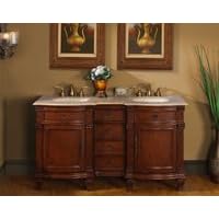 60 Bathroom Travertine Double Sink Vanity Faucets 193t60 by Silkroad Exclusive