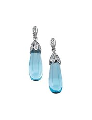 3/8 CT TW 14K White Gold Genuine Swiss Blue Topaz Briolette And Diamond Earring