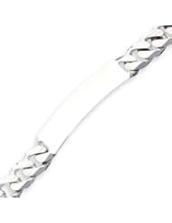 Sterling Silver Polished Engraveable Patterned Curb Link ID Bracelet - 8 Inch