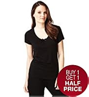 Gathered Neckline Bow Pyjama Top