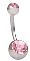 Double Pink Swarovski Gem Belly Navel piercing bar body jewelry