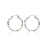 14k White Gold 1 1/8 inch, 3mm Small Hoop Earrings