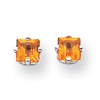 14k White Gold 4mm Princess Cut Citrine Earrings by JewelryWeb