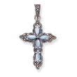 Sterling Silver Marcasite, Blue Mother of Pearl Cross Pendant