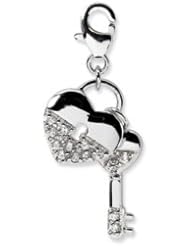 New Amore La Vita Sterling Silver CZ Heart & Key Charm with Lobster Clasp