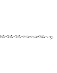 7.25" .10ctw Diamond Rhodium Plated Polished Double 8 Shape Link Bracelet w/ Pear Shape Clasp 925 Sterling Silver