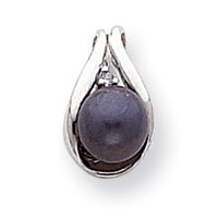 14k White 18 Inch Chain Black Cultured Pearl Diamond Pendant by JewelryWeb