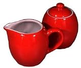 Red Ceramic Two Piece Creamer & Sugar Service Set