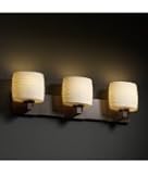 IMAGE OF Justice Design Group POR-8823-30-LEAF-MBLK Modular Limoges 3 Light Bath Vanity Light in Matte Black with Leaf glass