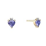14K Yellow Gold Heart Genuine Tanzanite Earrings
