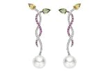 1 5/8 Carat Multigemstone and 3/8 Carat Diamond and South Sea Pearl 18K White Gold Earrings