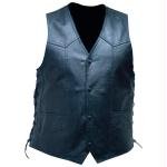 Diamond Plate Mens Solid Blk Leather VEST-3X