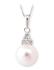 PremiumPearl 7-9mm AAA Japanese White Akoya Pearl Pendant 14k Gold & Diamonds